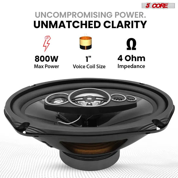 5Core 6x9 Car Speaker 800W 4Ohm 2 Way Coaxial Speaker W Super Tweeter Universal Fit For Vehicle